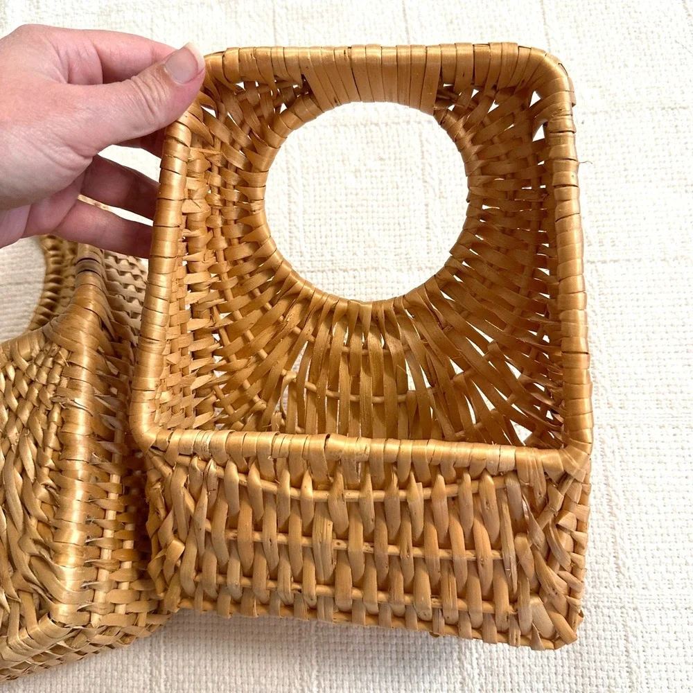 VTG Wicker Rattan Wall Pocket Basket Set Cottagecore Boho Decor